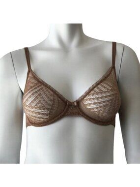 Chantelle Tan Lace Bra With Charm & Bow Detail